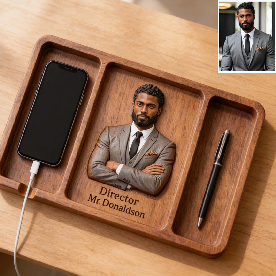 Desk Essentials - Personalized Colleague Wood Tray