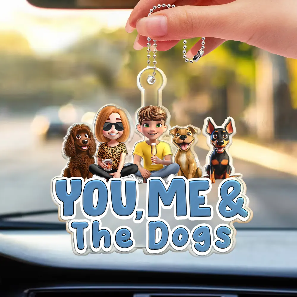 Personalized Acrylic Car Hanger for Couples & Dogs