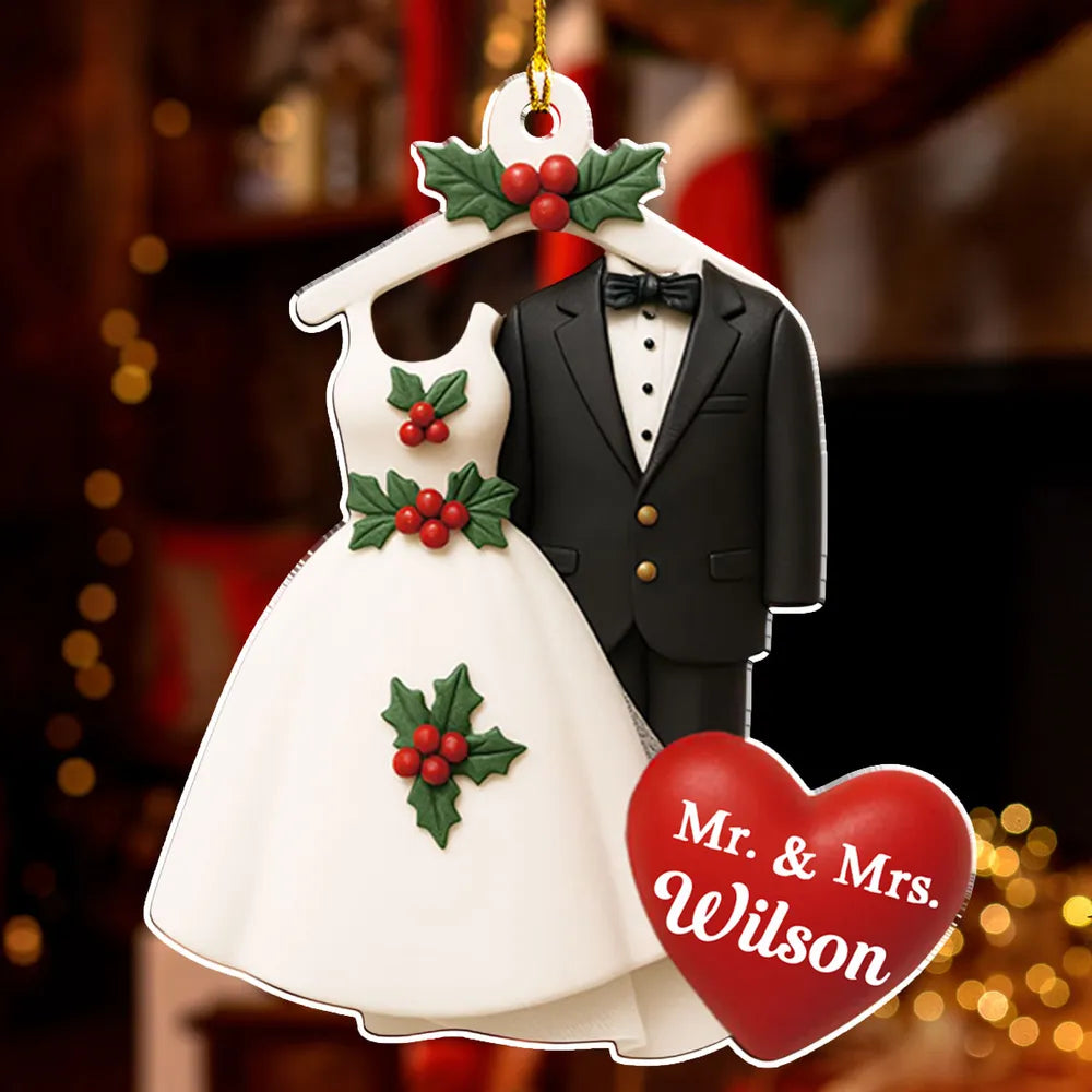 Acrylic Ornament with Wedding Dress & Suit Design, Romantic Holiday Décor and Perfect Gift for Newlyweds