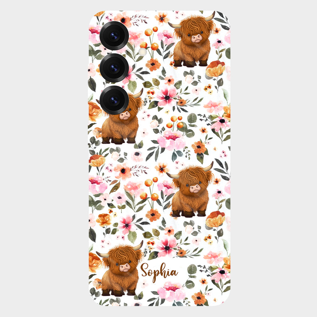 Floral Highland Cow - Personalized Highland Cow Full Print Phone Case