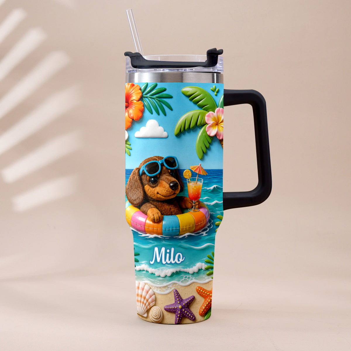 Any Photo Summer Vibes - Personalized Dog Tumbler With Plush Charm