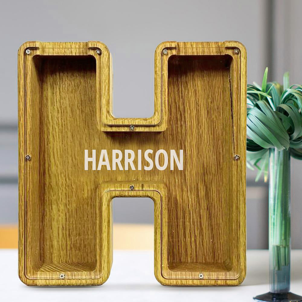 Custom Initial And Name - Personalized Letter And Name Tung Wooden Piggy Bank