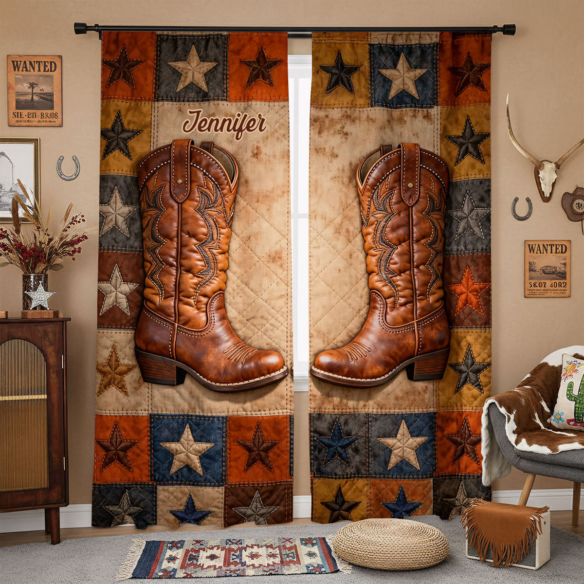 Cowgirl Boots - Personalized Cowgirl Blackout Window Curtain/ Drapes Set