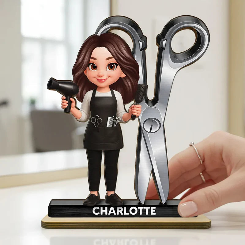 2-Layer Wooden Plaque Hairdresser Cartoon With Scissors Salon Decor A Unique Creative Gift For Hairstylists