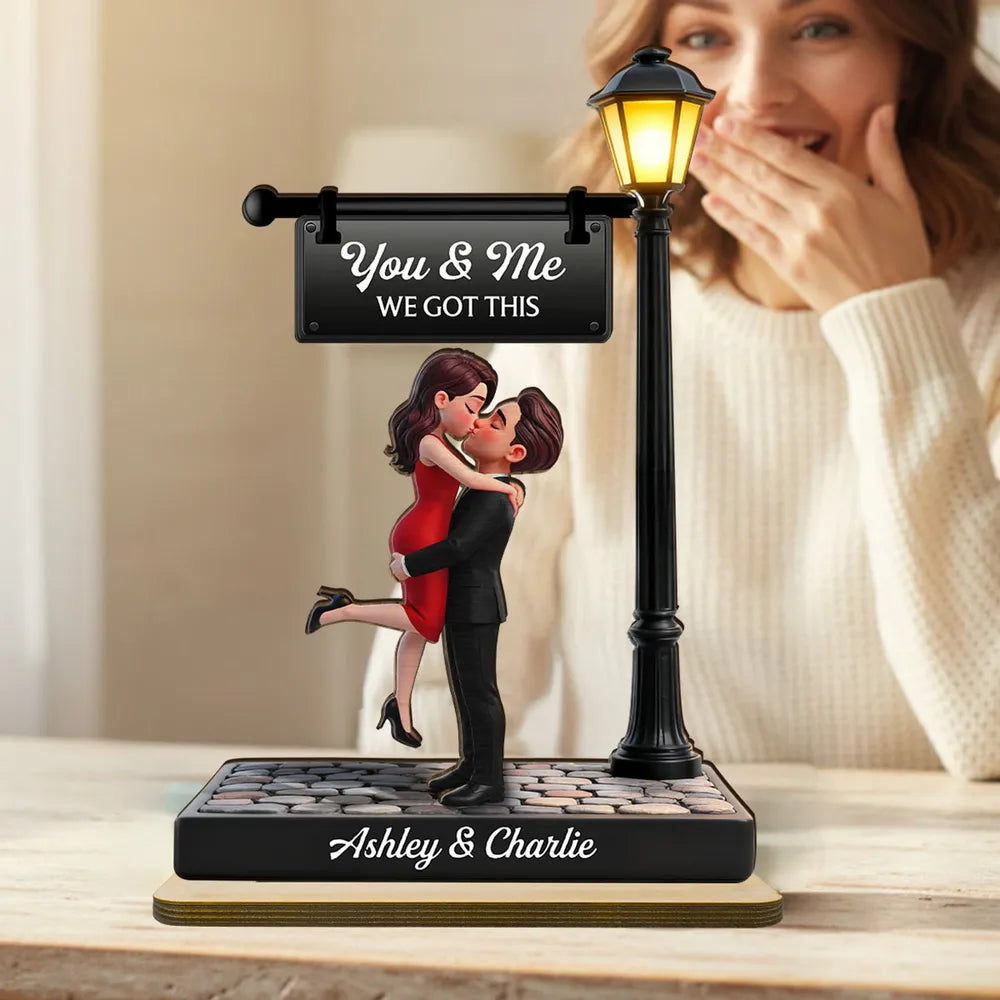 Personalized 2-Layer Wooden Plaque Couple Kissing Under Street Lamp You & Me We Got This Unique Gift For Him Or Her