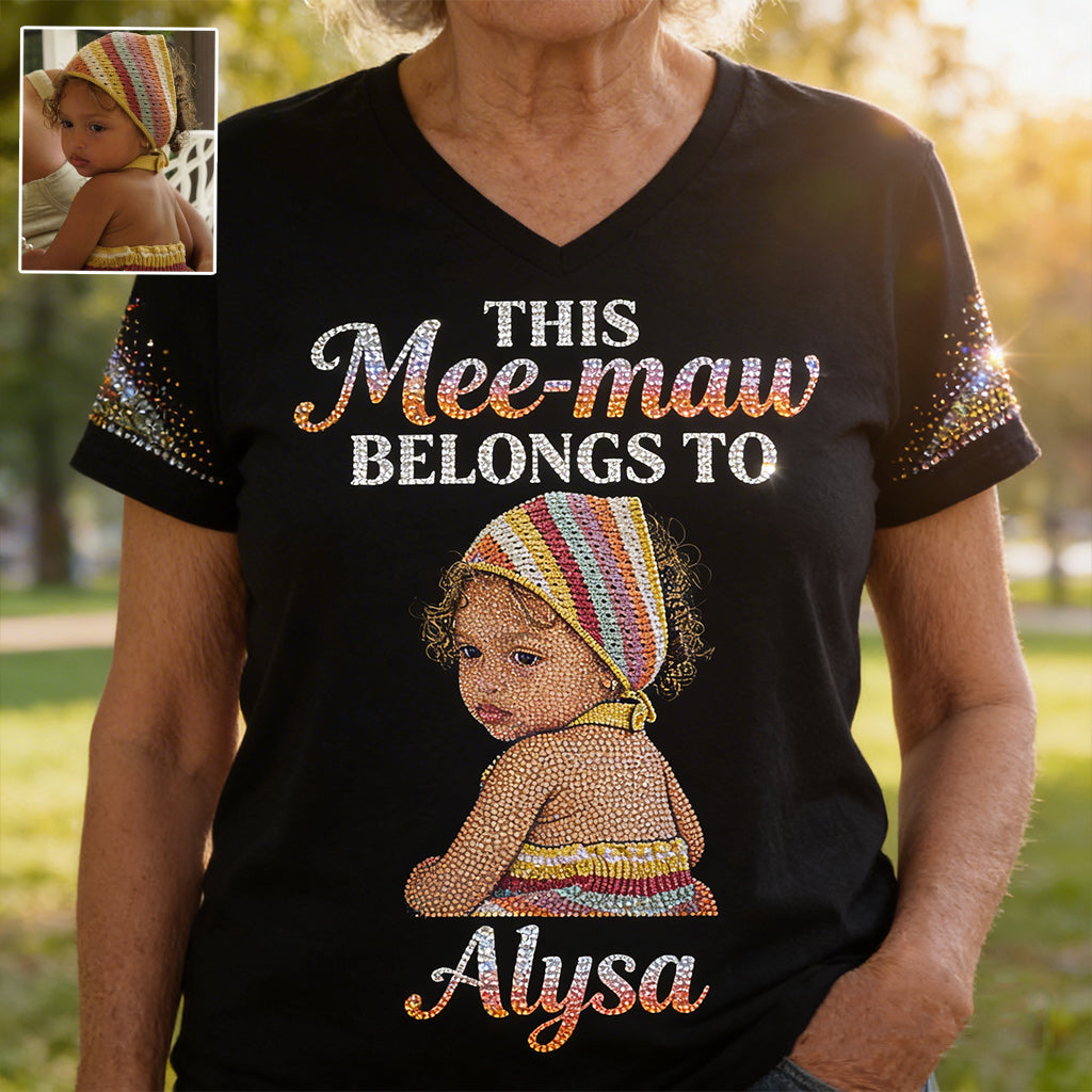 Custom Bling Shirt For Grandma/ Mother - Personalized Grandma Fully Printed V-Neck T-Shirt