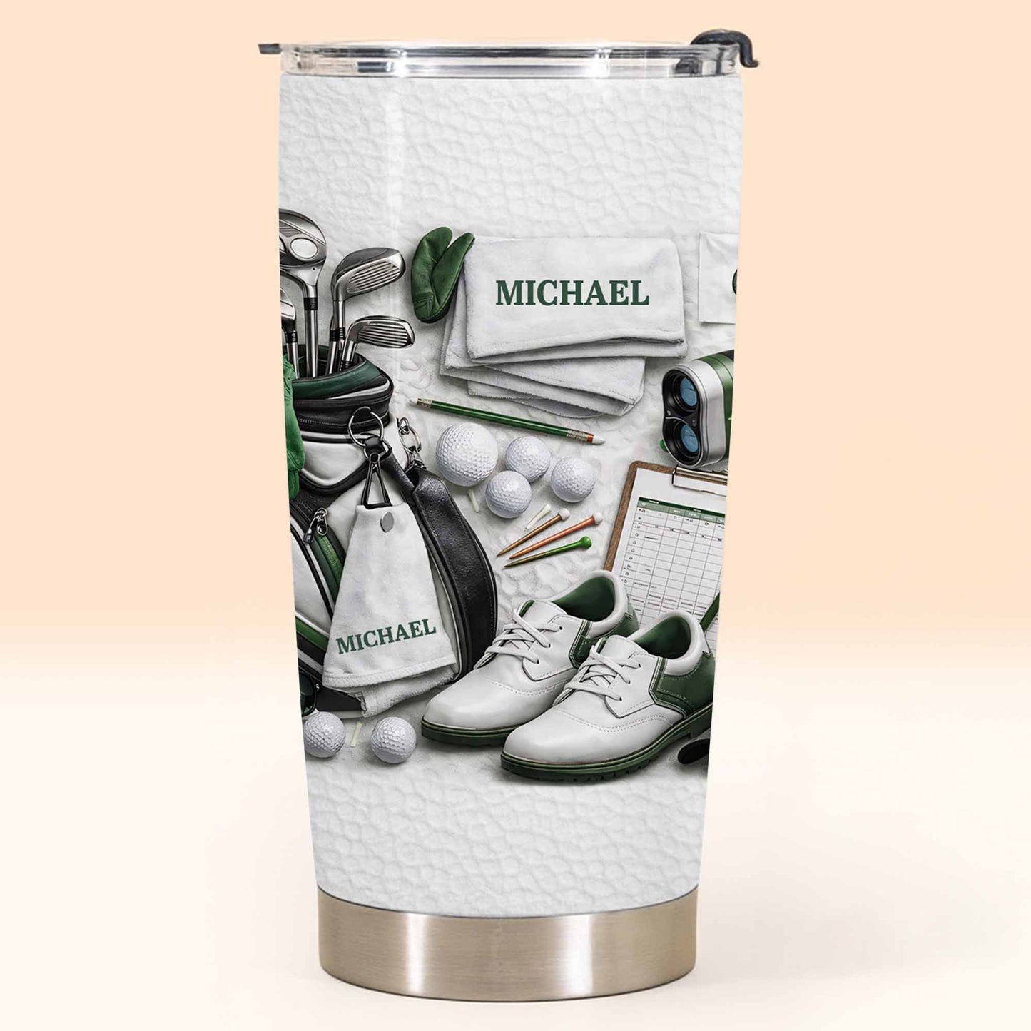 Golf-Themed Insulated Travel Tumbler, Personalized Name Look, Sleek Course-Ready Style, Creative Gift for Golf Lovers
