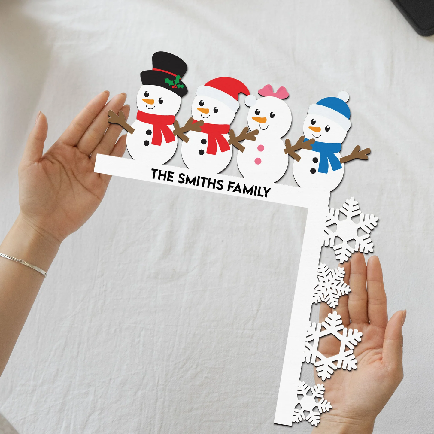 Door Corner Sign Customizable Snowman Family with Snowflake Edge - Holiday Entry Accent, A Creative Gift for Friends