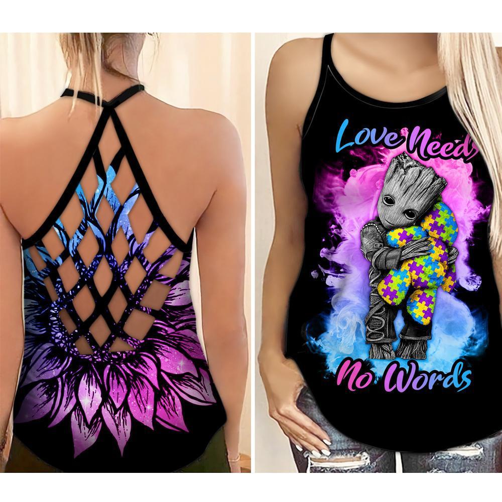 Autism Awareness : Love Needs No Words - Cross Tank Top 0921