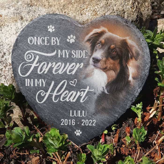 Personalized Heart Stone Pet Memorial Tribute for Garden Decor, Once By My Side Forever In My Heart, Unique Sympathy Gift