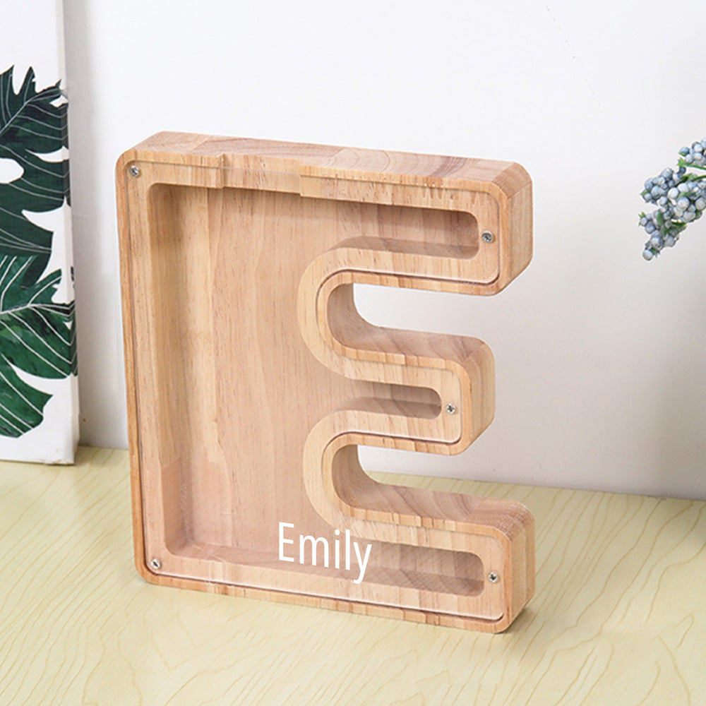 Custom Initial And Name - Personalized Letter And Name Light Wooden Piggy Bank