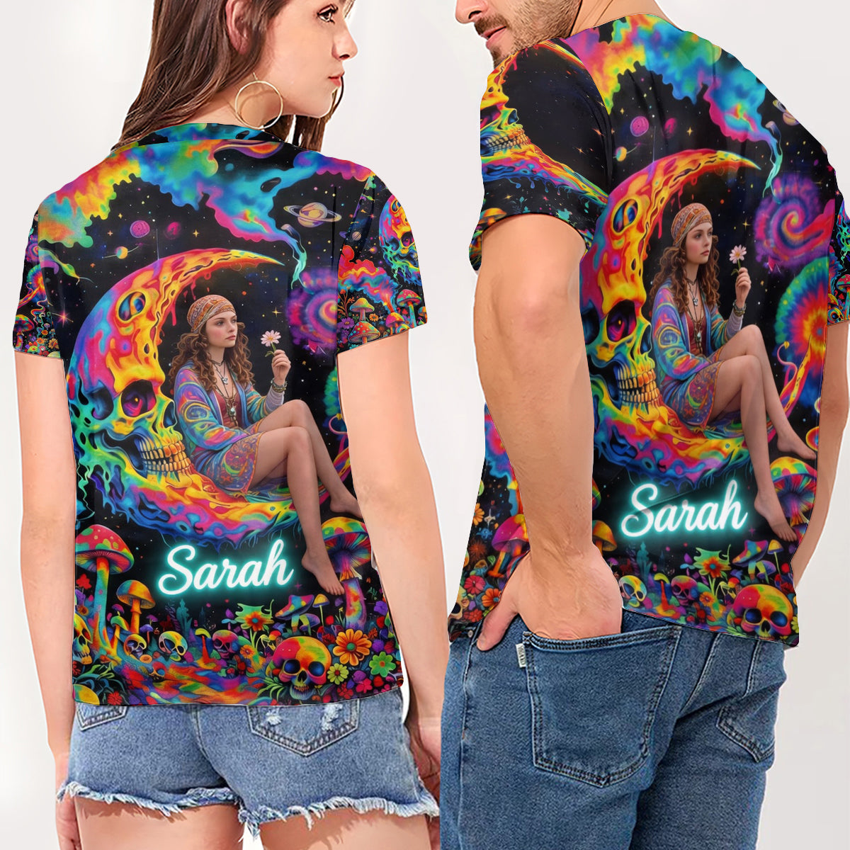 Custom Any Photo Hippie Skull Psychedelic - Personalized Hippie Fully Printed V-Neck T-Shirt