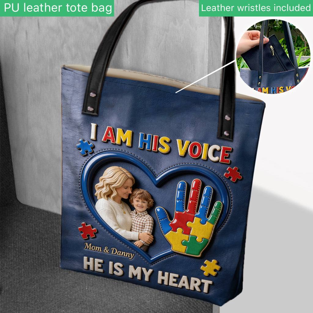 I Am His Voice, He Is My Heart - Personalized Autism Awareness Tote Bag