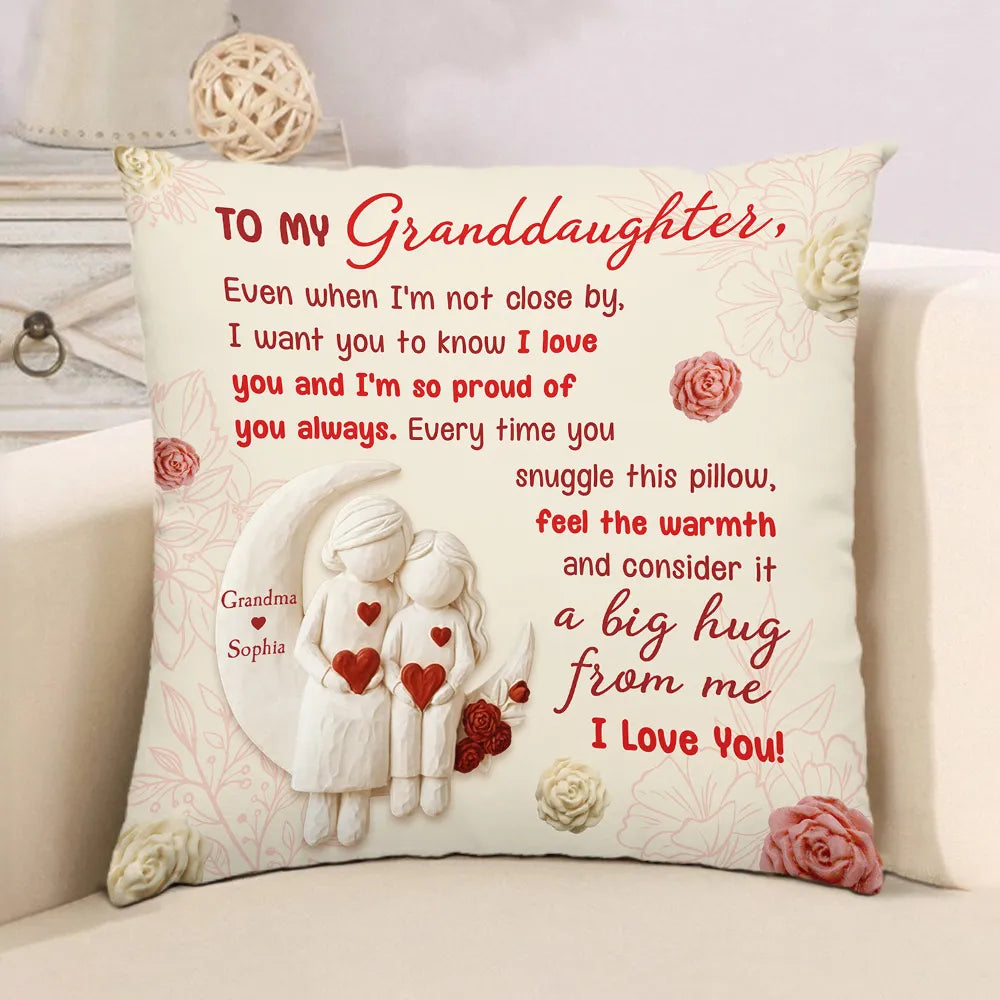Personalized Square Pillow Grandmother and Granddaughter Hug Quote, I Want You to Know I Love You, Unique Gift