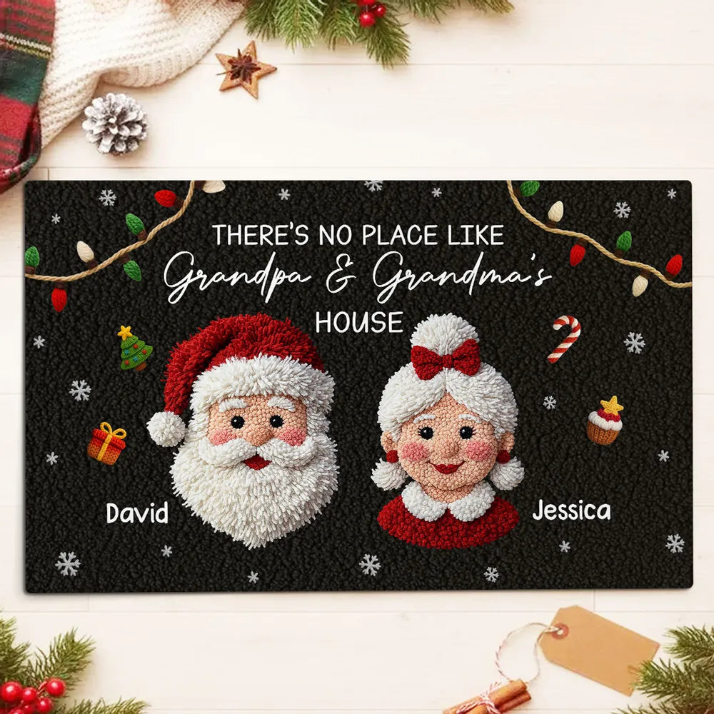 Christmas Doormat for Grandparents, Santa & Mrs. Claus Art, Non-Slip, Cozy Entry, Unique Personalized Gift