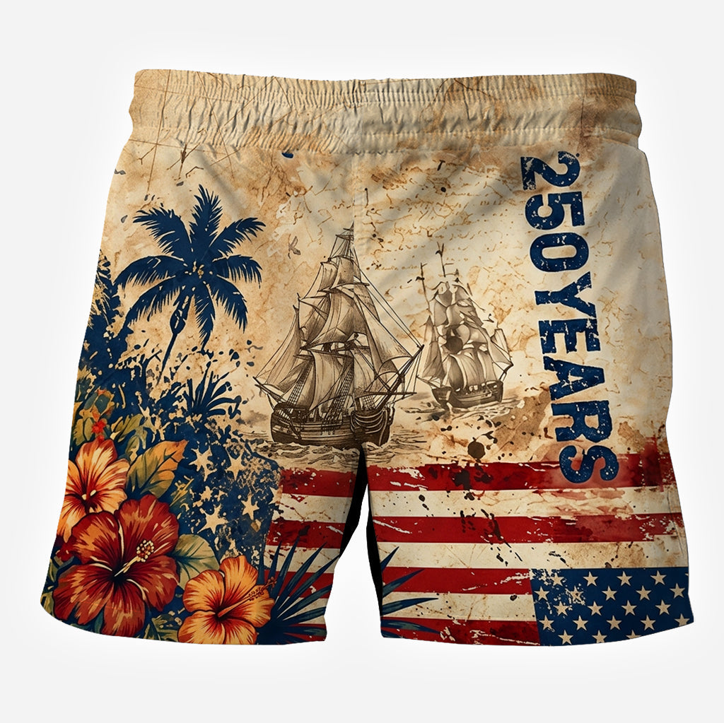 250 Years Vintage US Independence Day Aloha Shirt & Pants Set - Personalized Independence Day/ 4th of July Hawaiian Shirt & Men Shorts