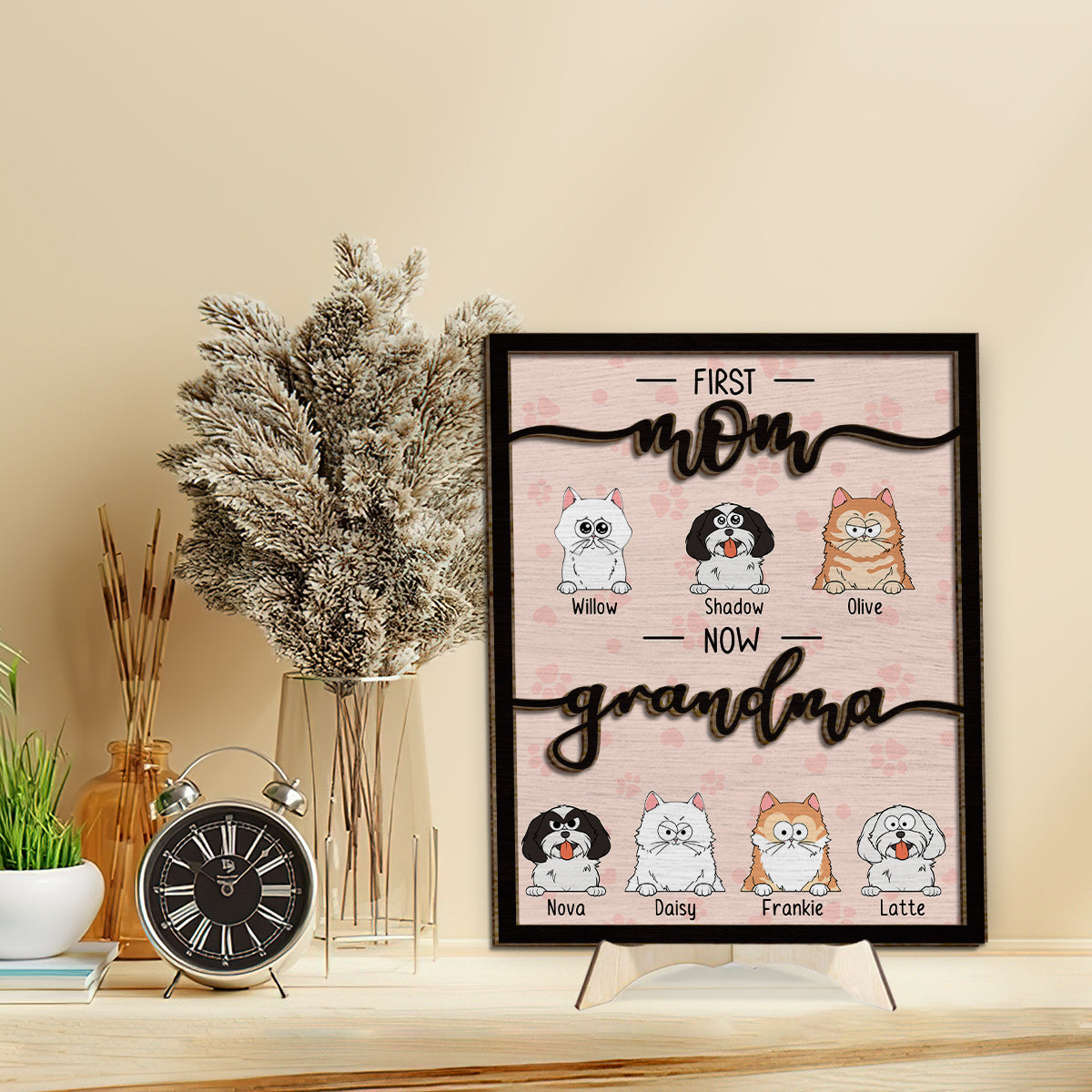 First Mom Now Grandma Cat Dog Pet Lover - Personalized Dog 2 Layered Wood Sign / Wood Plaque