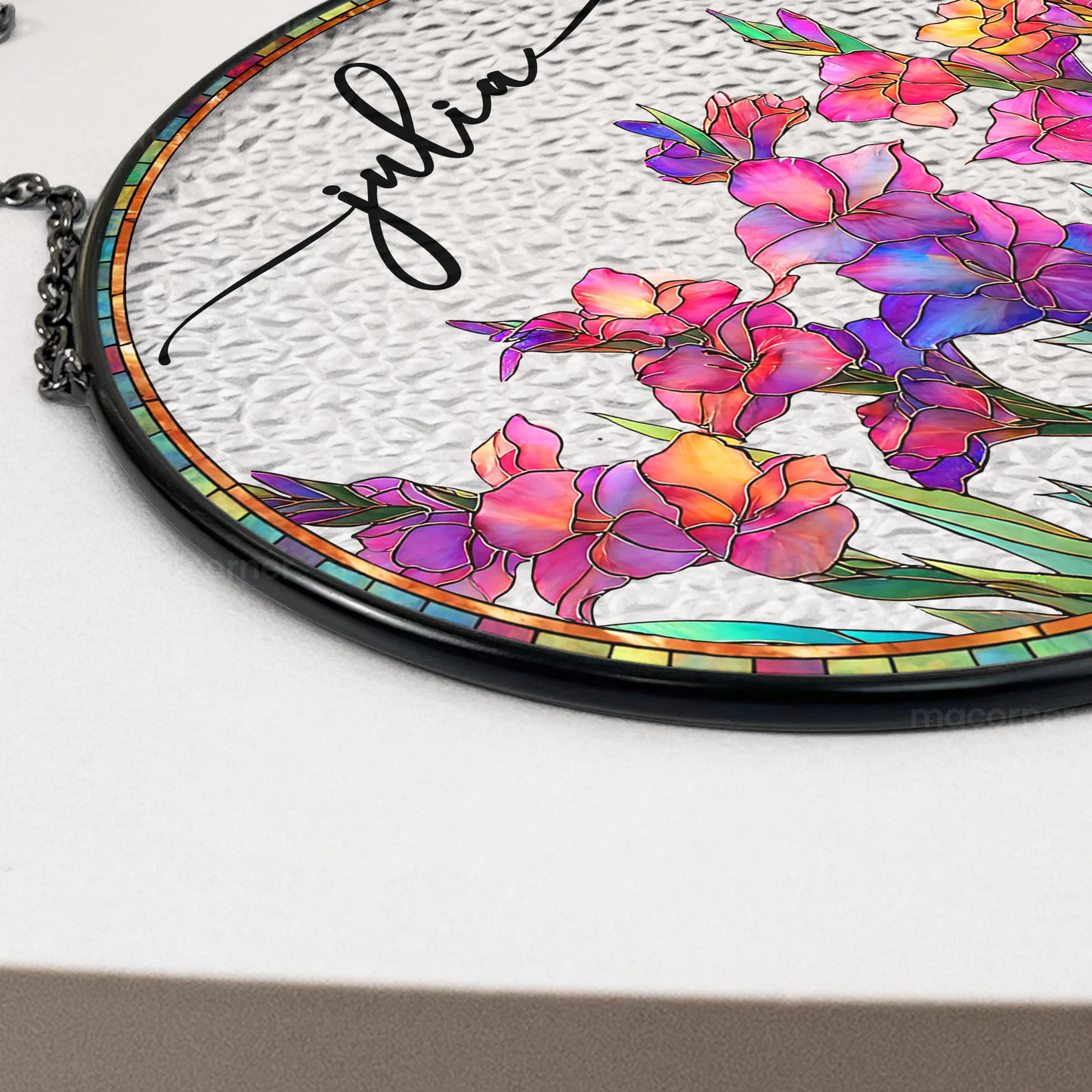 Personalized Birth Flower Glass Suncatcher Ornament for Window Display, Bright Stained Glass Style, Unique Gift for Mom