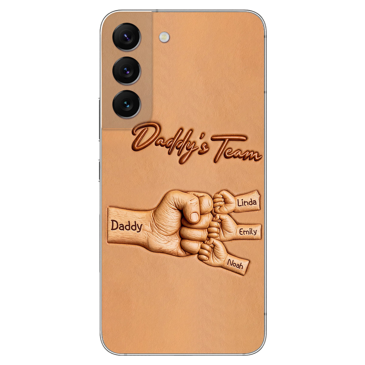 Daddy's Team - Personalized Father 3D Embossed Leather Phone Case