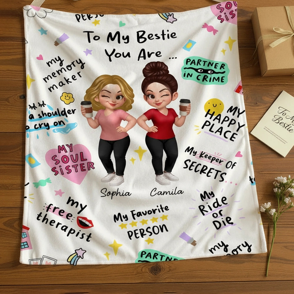 Bestie Blanket – Personalized Cozy Gift for Soul Sisters, High-Clarity Design with Sentimental Friendship Quotes