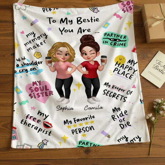 Bestie Blanket – Personalized Cozy Gift for Soul Sisters, High-Clarity Design with Sentimental Friendship Quotes