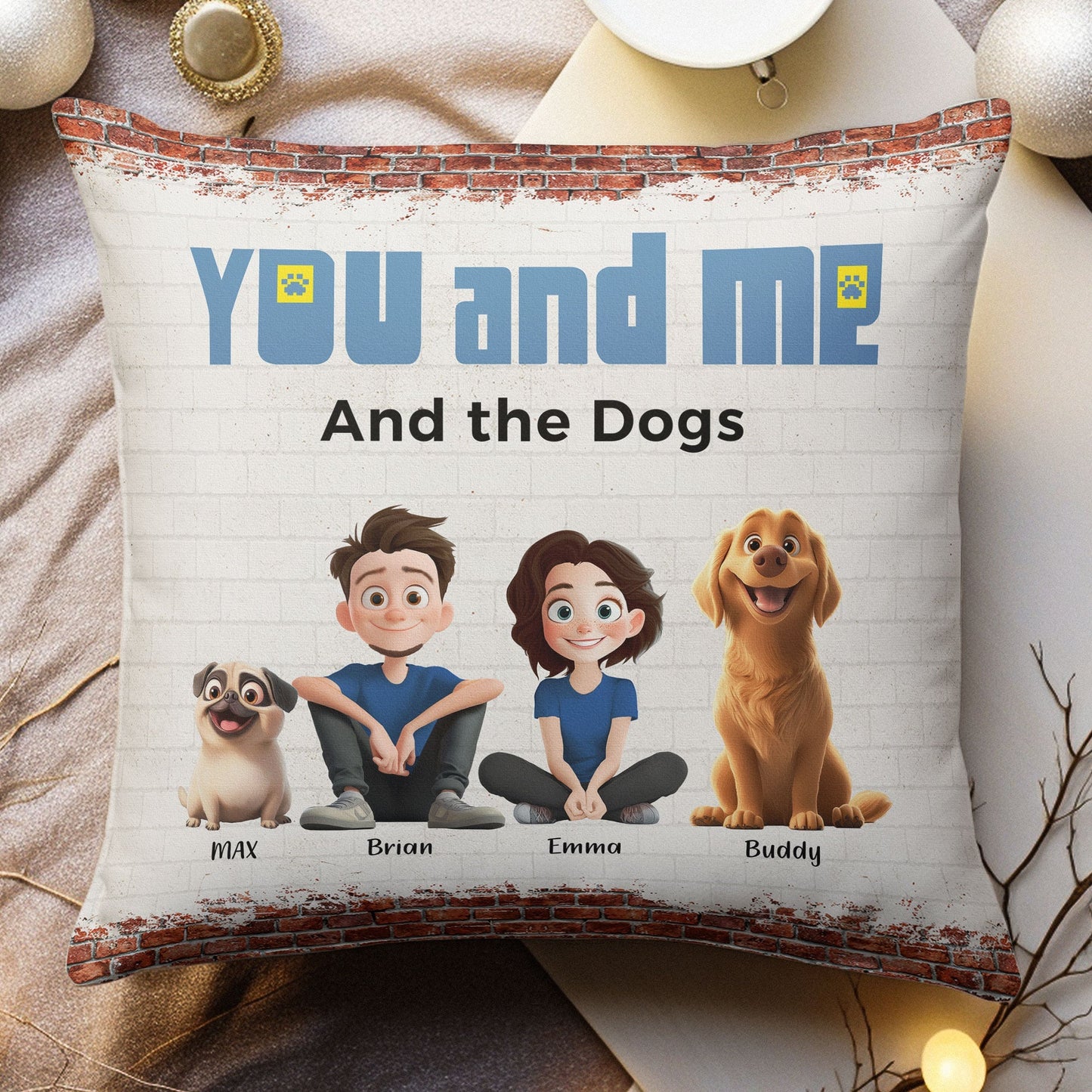 Custom Pet Family Square Pillow – Perfect Dog Lovers Gift
