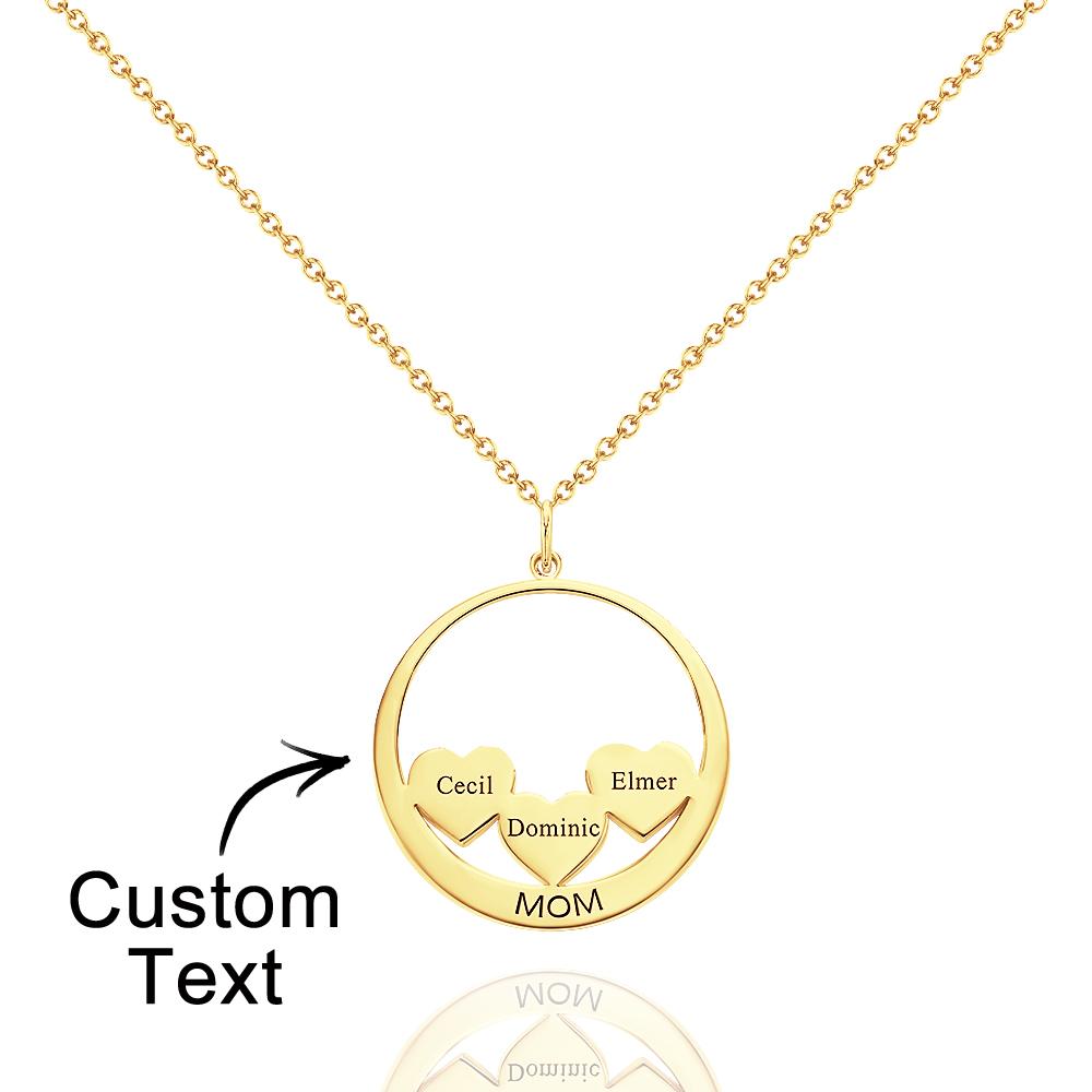 Custom Engraved Circle Hearts Necklace Charm - Personalized Necklace