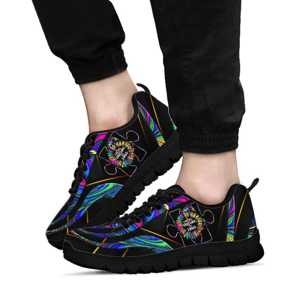 Color Outside The Line Leather Pattern Print Autism Awareness Sneakers 0622
