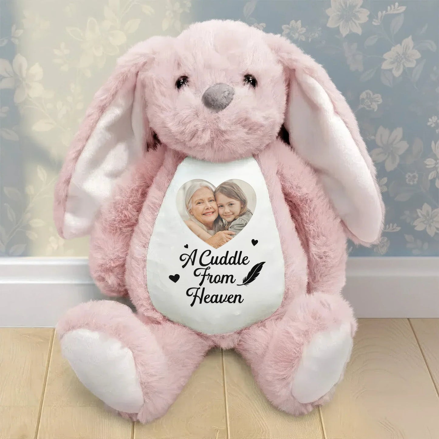 Personalized Plush Bunny with Photo and A Cuddle From Heaven Quote - Unique Memorial Gift