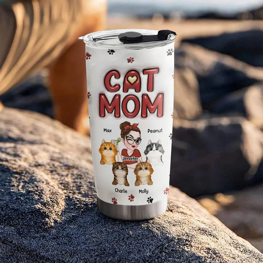Insulated Travel Tumbler with Cat Mom Illustration, A Fun and Heartwarming Gift for Pet Lovers