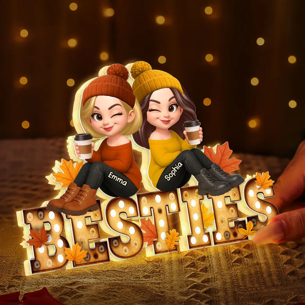 Personalized Sisters Acrylic Light Box with Cute Cartoon Design, Warm Glow Bedroom Lamp, Unique Gift for Best Friend Sisters