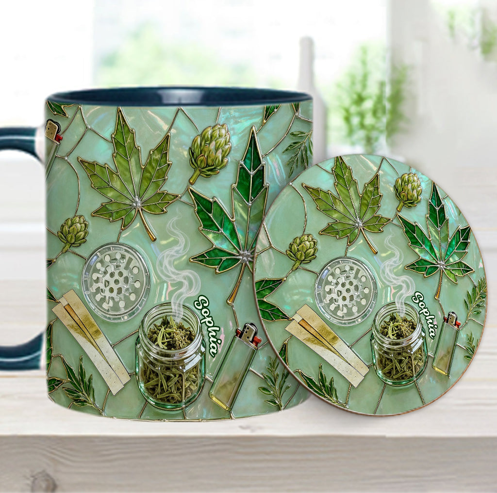 Green Magic Leaf - Personalized Weed Accent Mug & Coaster