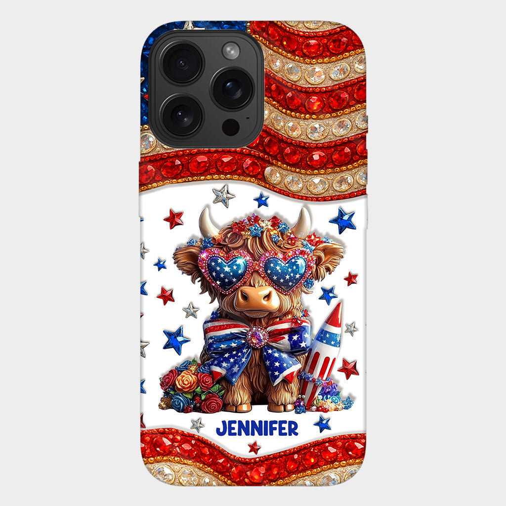 July 4th America - Personalized Highland Cow Full Print Phone Case