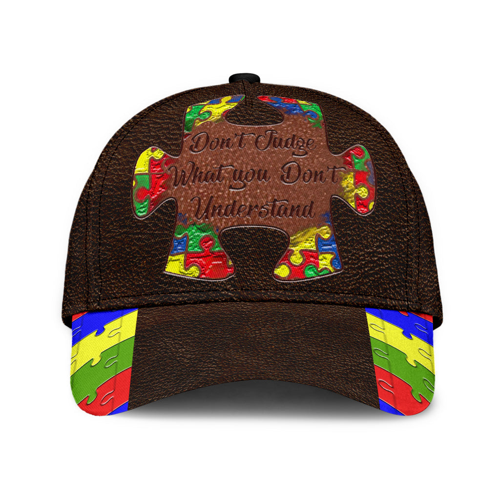 Don't Judge Leather Pattern Print Autism Awareness Classic Cap 0622