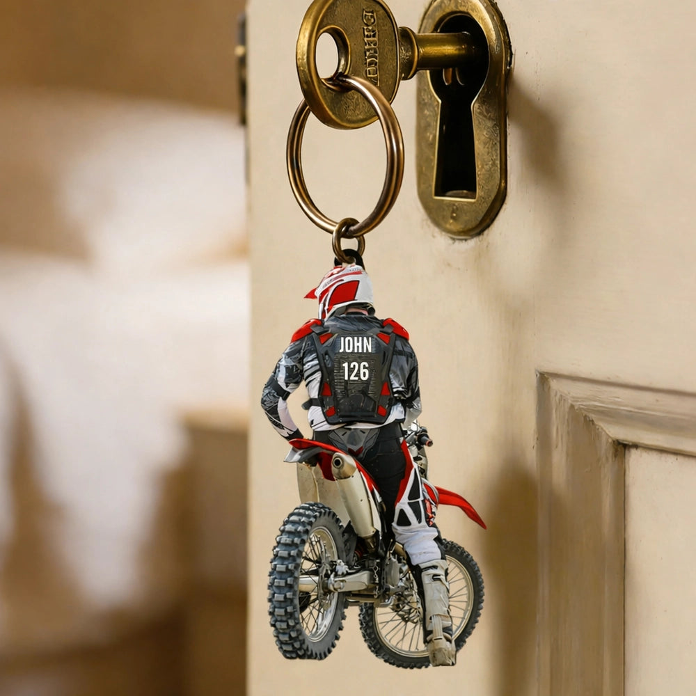 Personalized Motocross Rider Acrylic Keychain With Custom Name And Number Cool Accessory Unique Gift For Riders
