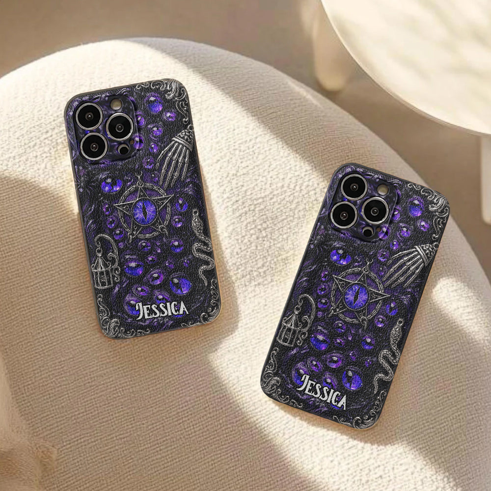 Gothic Pentacle Witchy Vibe - Personalized Witch Leather Phone Case