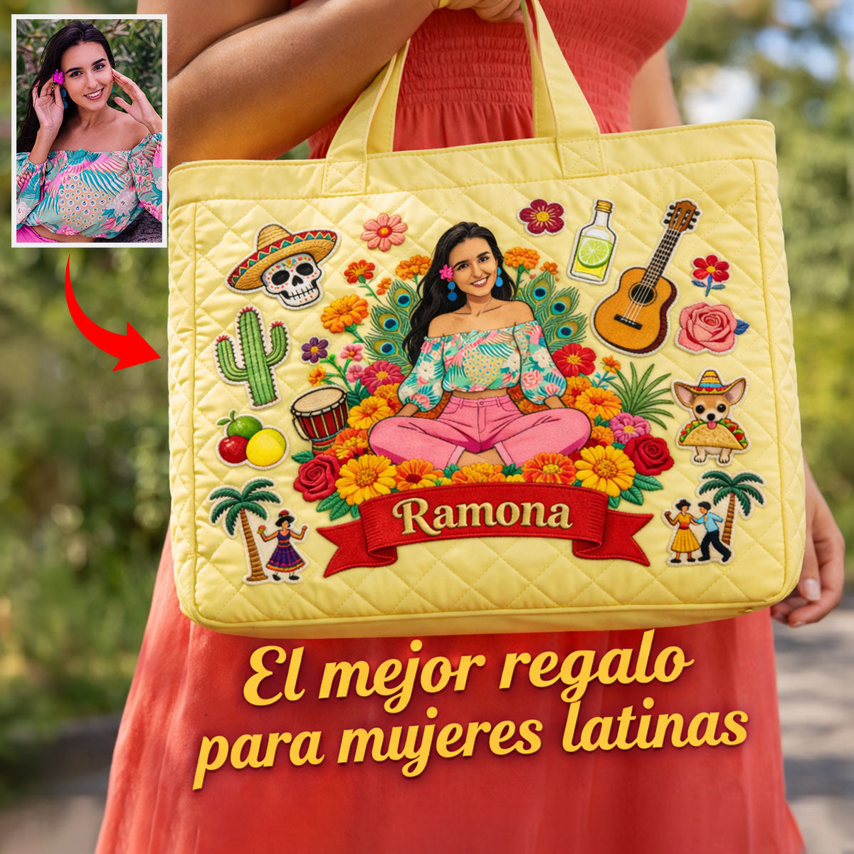 Latina Women, Mexican Vibe - Personalized Latina Women Quilted Tote Bag