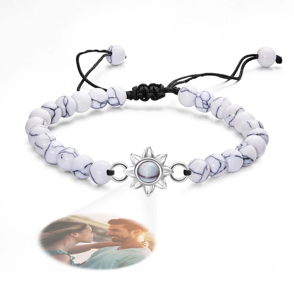 Flower For You - Personalized Photo Projection Beads Bracelet With Sunflower