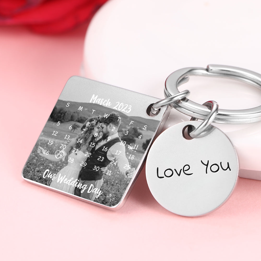 Custom Photo Calendar For Family, Couple, Besties Square Photo Calendar Keychain - gift for anyone, dog lover, cat lover, who lost a loved one - Personalized Keychain