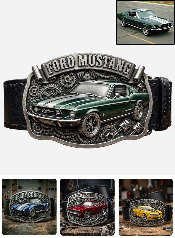 Custom From Any Photo - Personalized Car Lover Leather Belt With Shaped Buckle