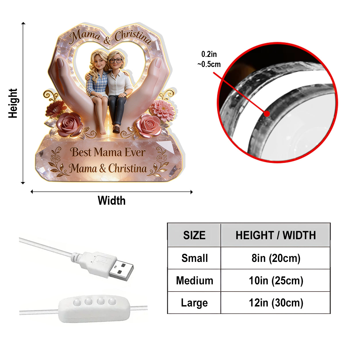 Happy Mother's Day - Personalized Mother Acrylic LED Night Light