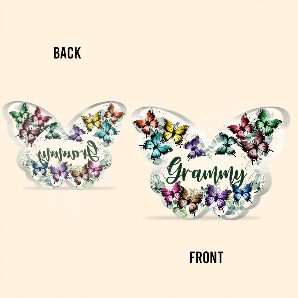 Grandma And Grandchildren Floral Butterflies - Personalized Mother's Day Grandma Custom Shaped Acrylic Plaque