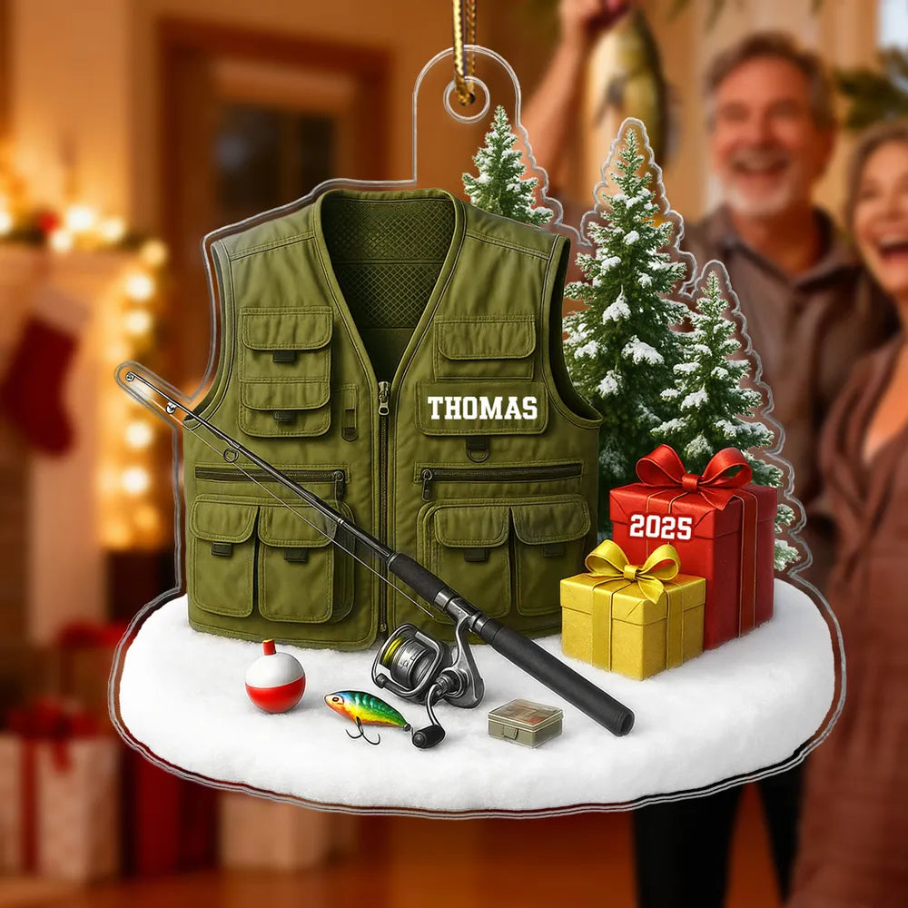 Custom Fishing Vest Ornament for Anglers Xmas Gift