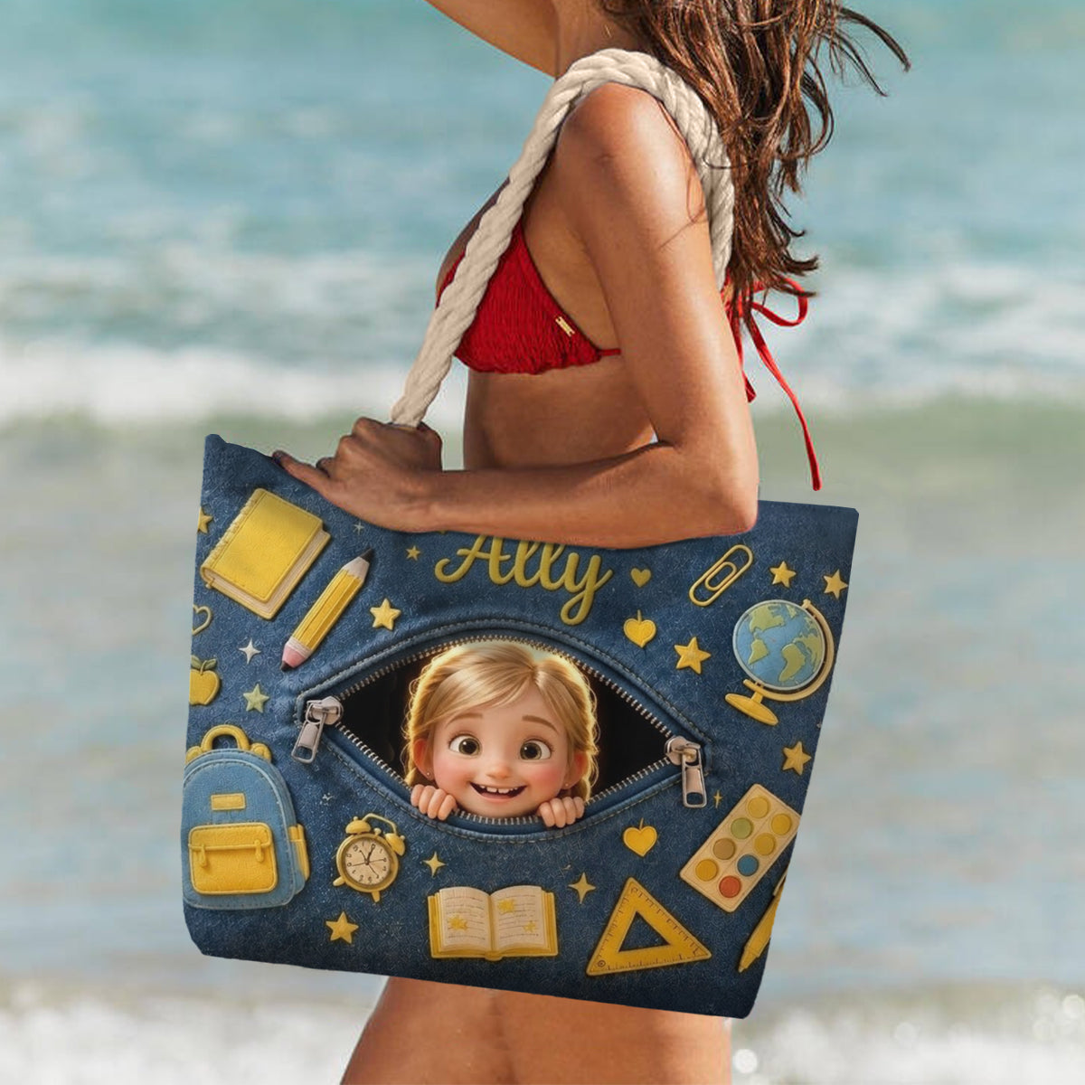 Back To School Gift for Kids - Personalized Kid Beach Bag With Plush Charm