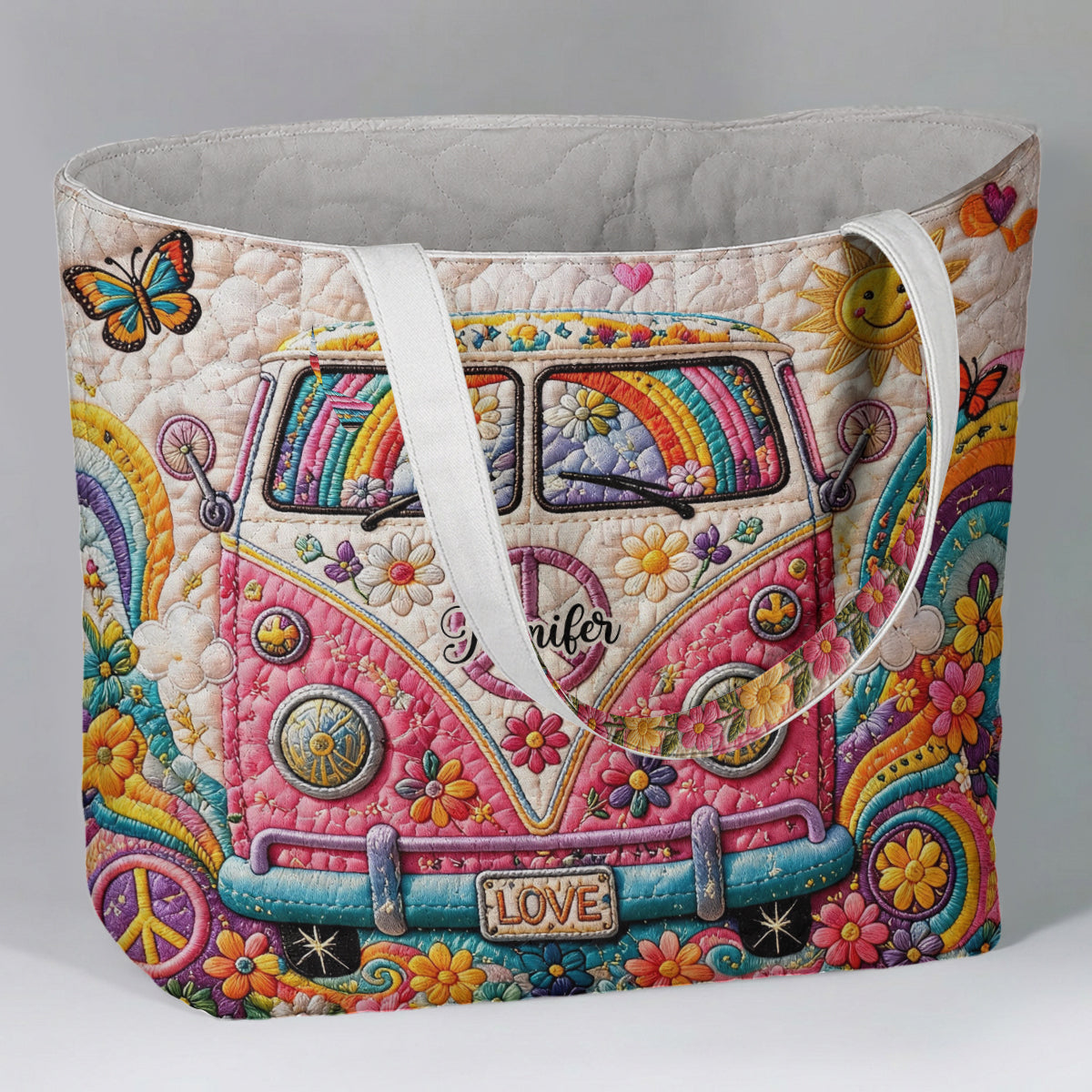 Hippie Soul Set Bag With Charm - Personalized Hippie Quilted Tote Bag With Plush Charm