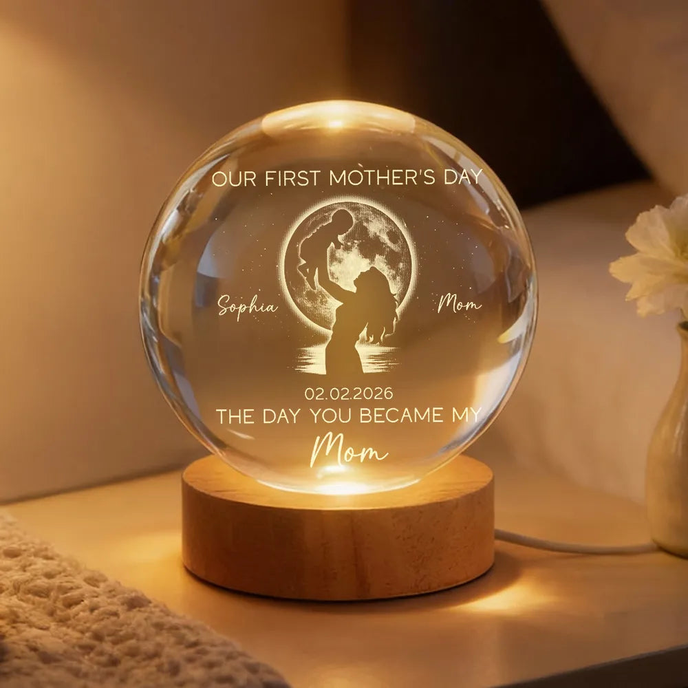 Personalized Globe Lamp with Custom Moon Phase for New Mom, Mother Holding Baby Silhouette, Unique First Mother's Day Gift