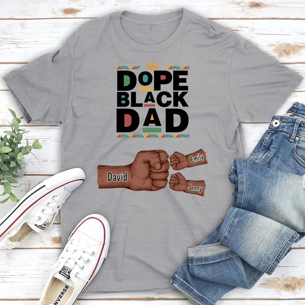 Personalized Dope Black Dad Classic Tee With Fist Bump Hands Design, Unique Father's Day Gift For Dad