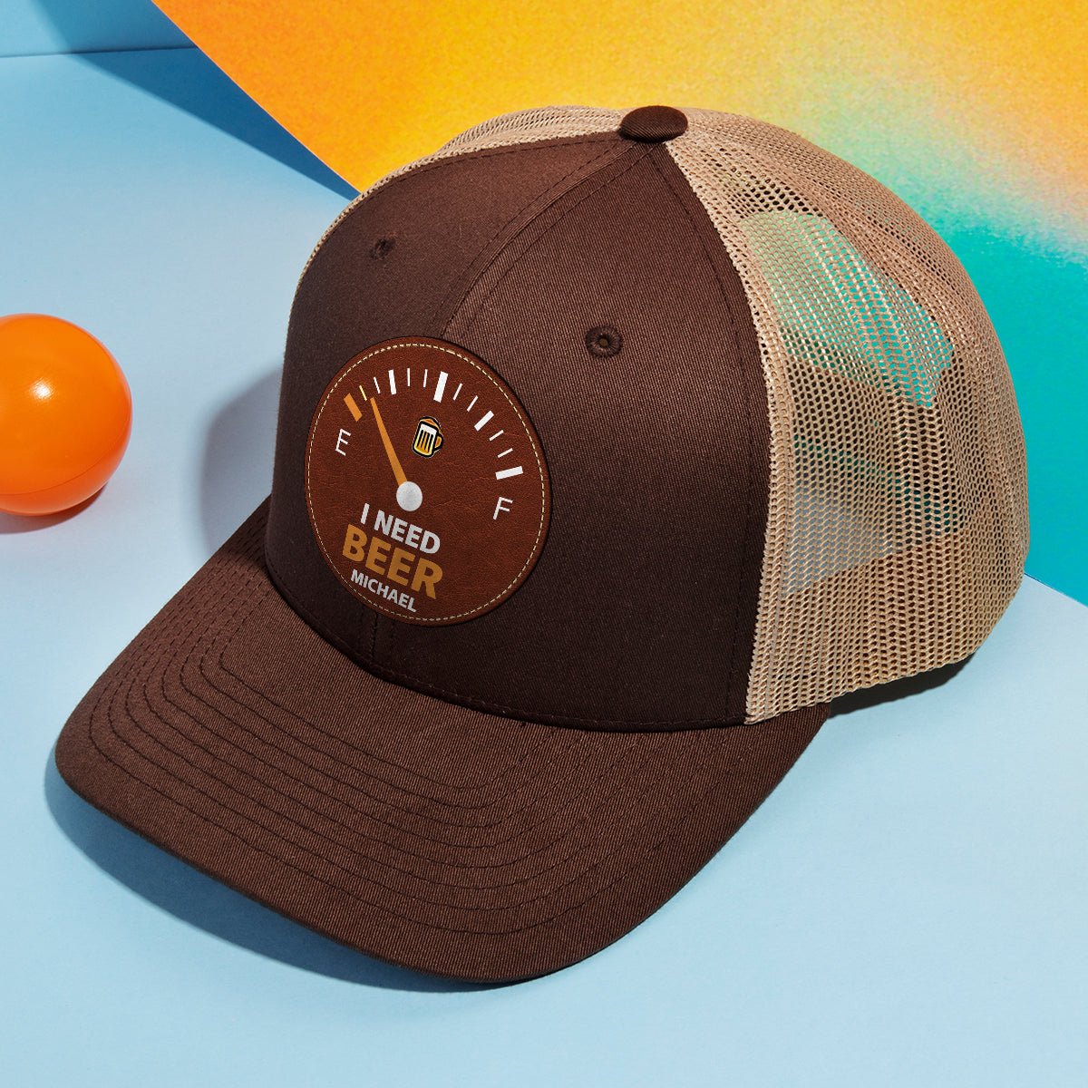 I Need Beer - Personalized Beer Leather Patch Hat