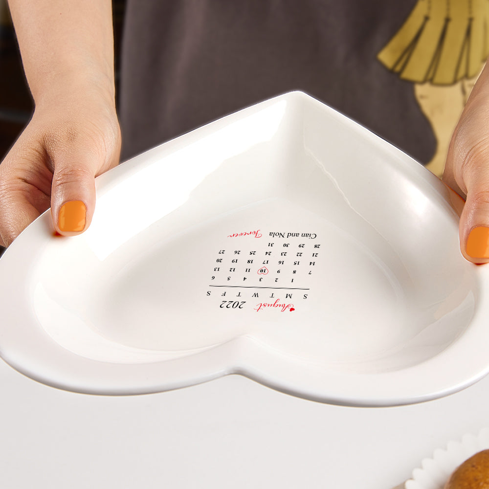 Custom Date Ceramic Heart Shaped Plate - Personalized Couple Plate