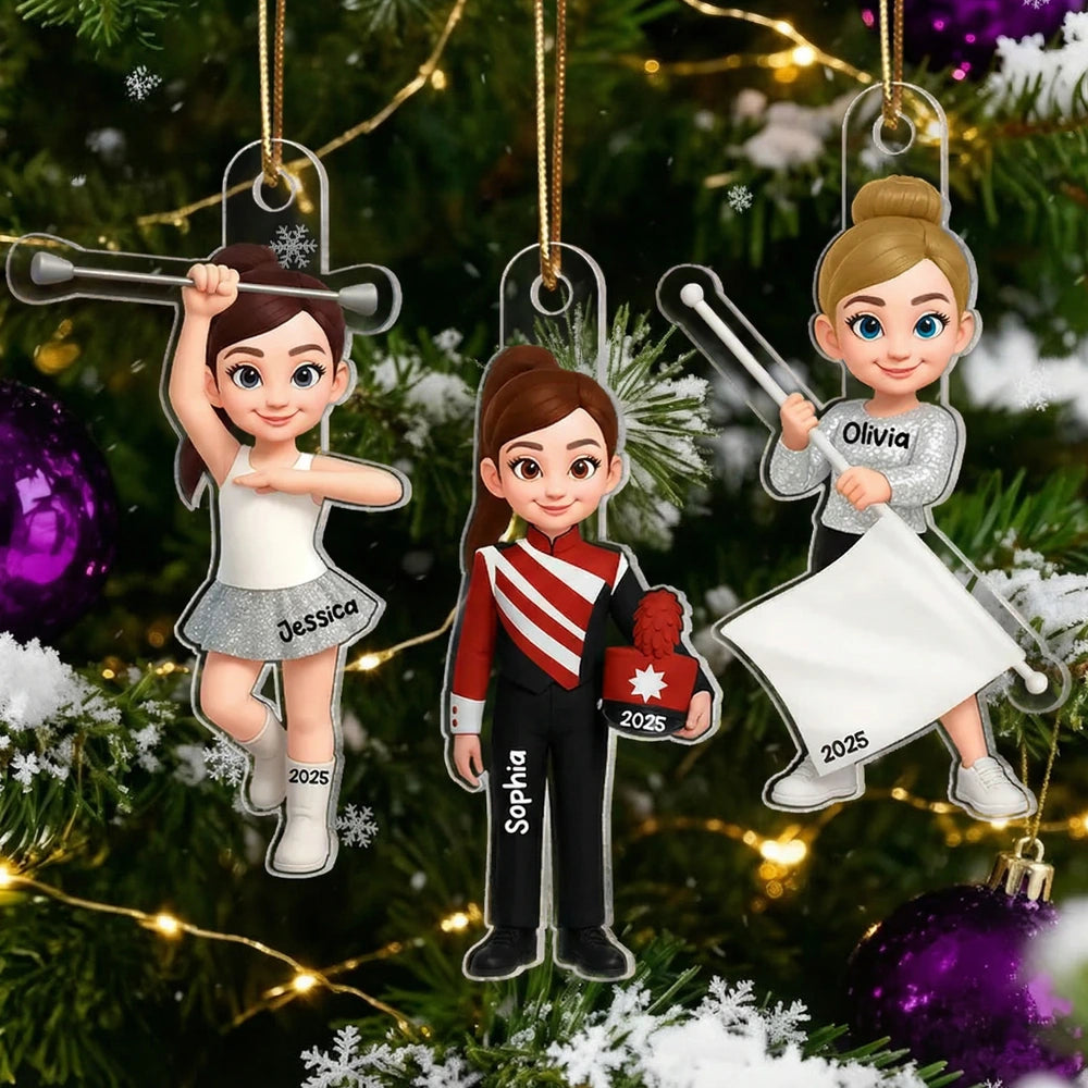 Personalized Acrylic Ornament for Majorette & Color Guard Girls, Cute Band Uniform Design, Festive Decor & Unique Christmas Gift